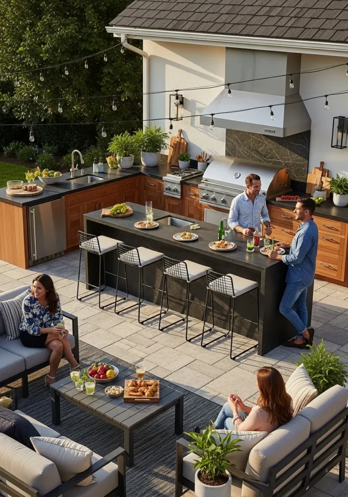 Outdoor Kitchen with Bar Seating