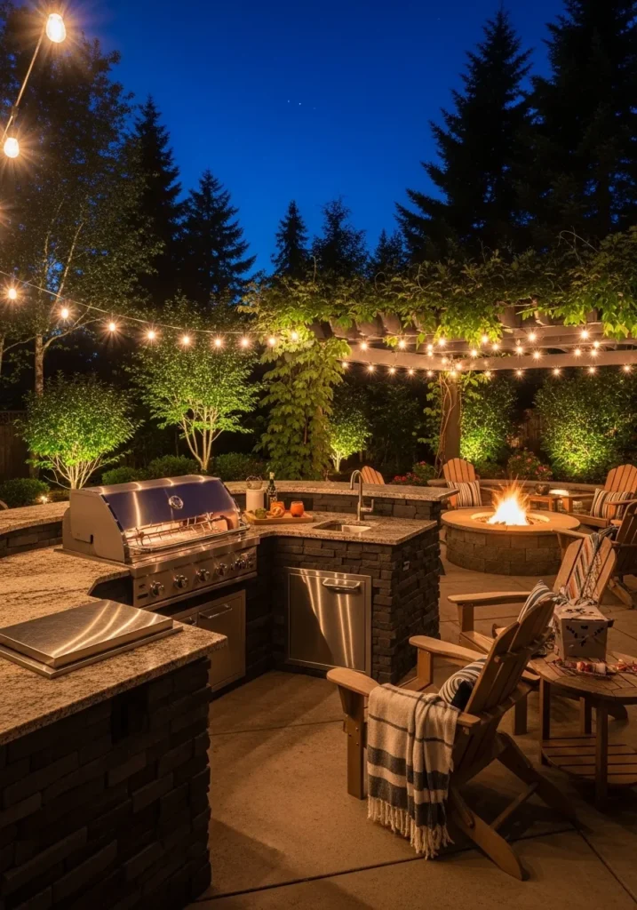 Grill Station with Fire Pit Combo