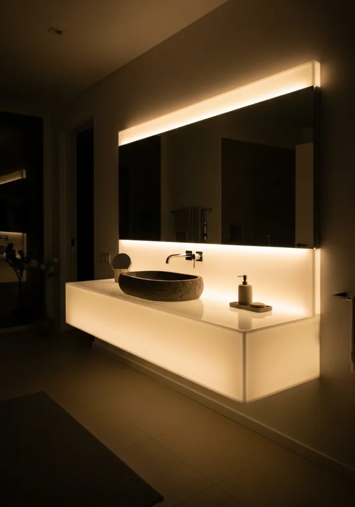 Backlit Floating Vanity Wall ($1,800–$4,500)