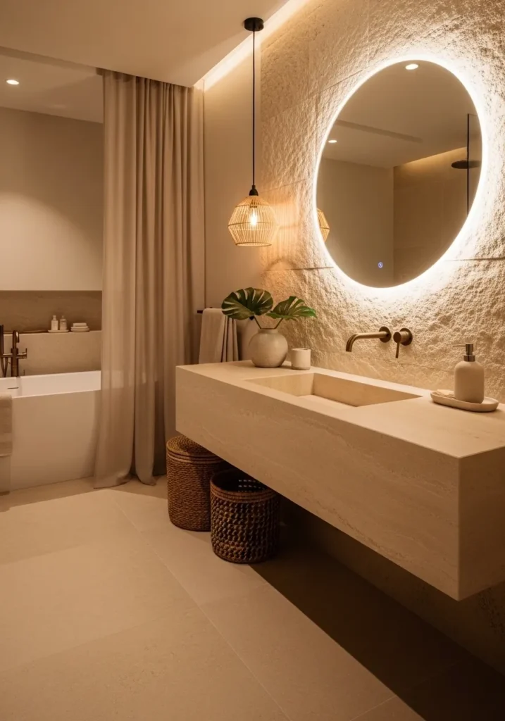 Beige Stone Floating Vanity ($800–$2,000)
