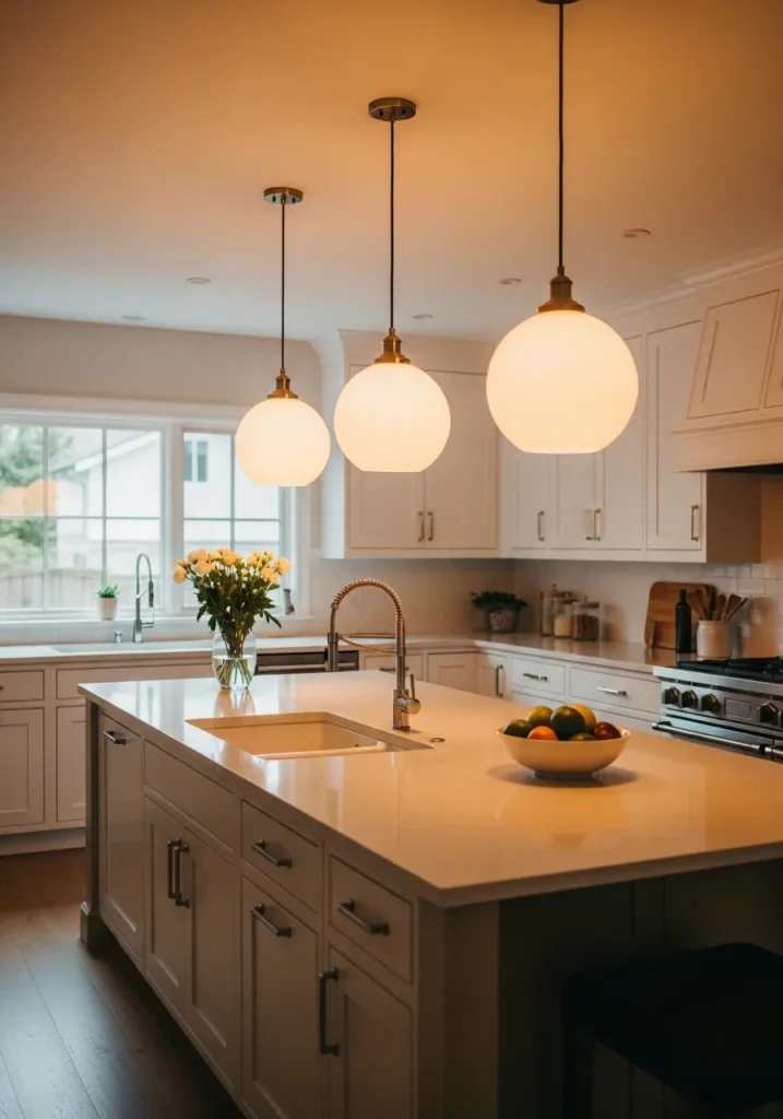 White Shaker with Pendant Lighting Focus