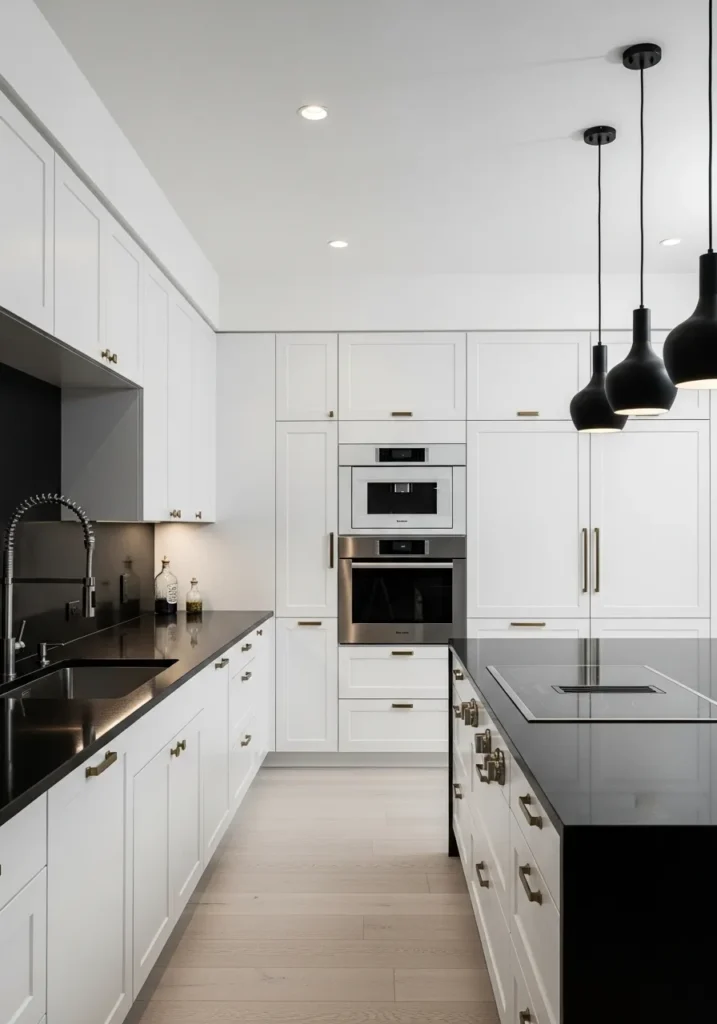 White Shaker with Black Quartz Countertops