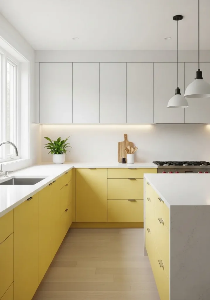 Two-Tone Kitchen with Butter Yellow Base Cabinets