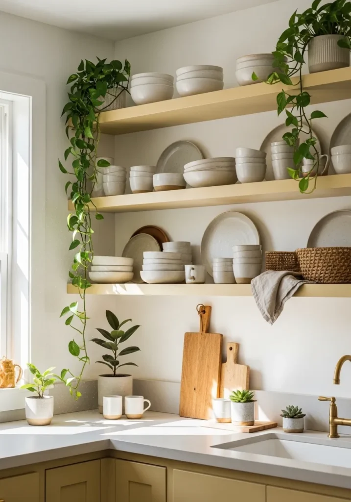 Butter Yellow Open Shelving Accents