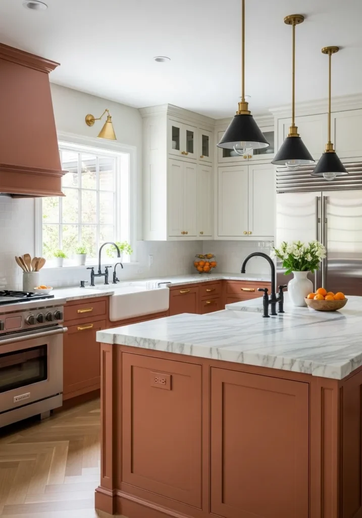 Persimmon + Mixed Metals Modern Kitchen Style