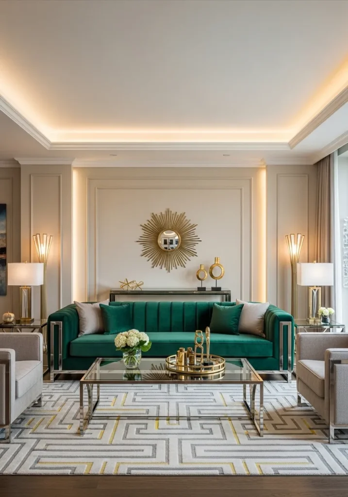 Chrome-Framed Velvet Sofa Statement