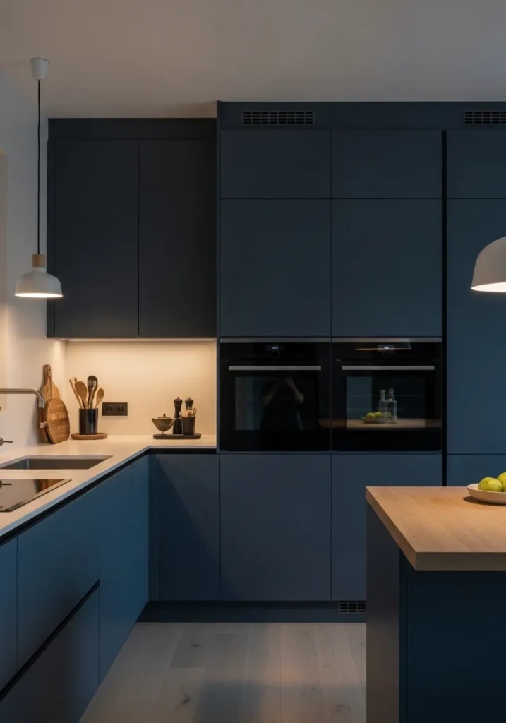 Blue-Black Minimalist Kitchen Design