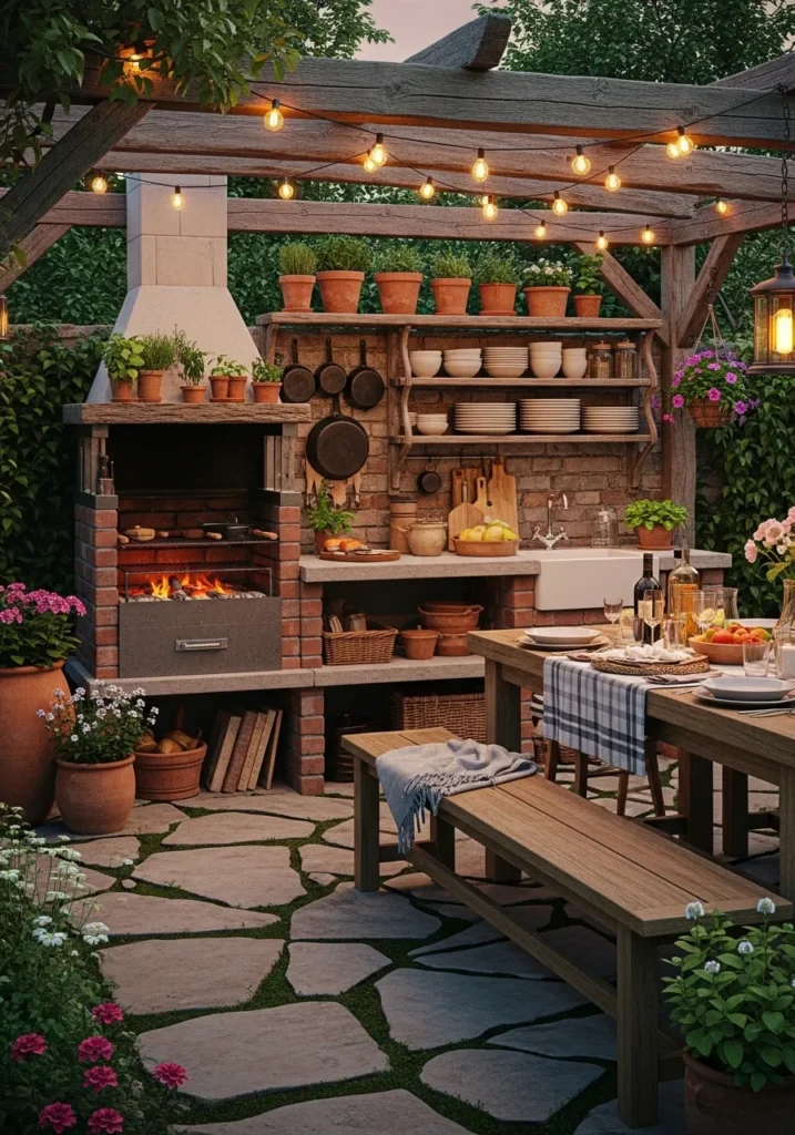 Rustic Wood and Brick BBQ Station
