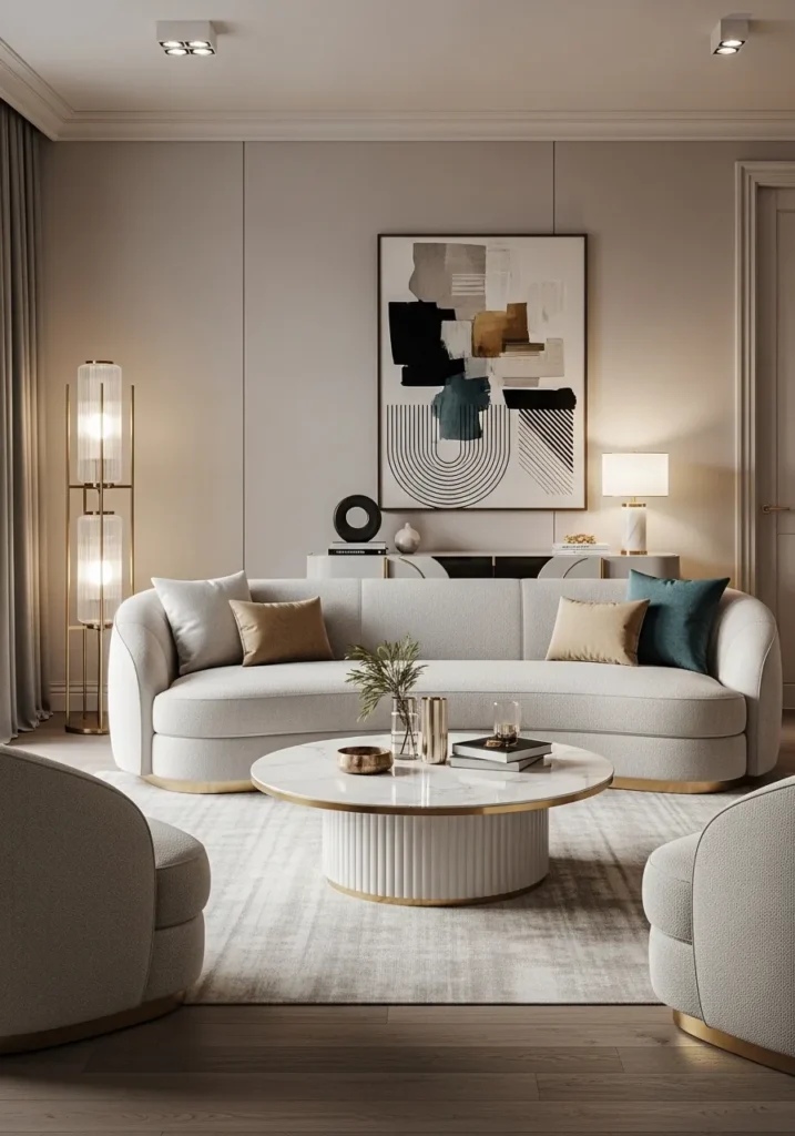 Curved Furniture with Brass Details