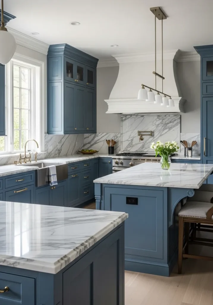  Deep Blue Kitchen with Marble Veins