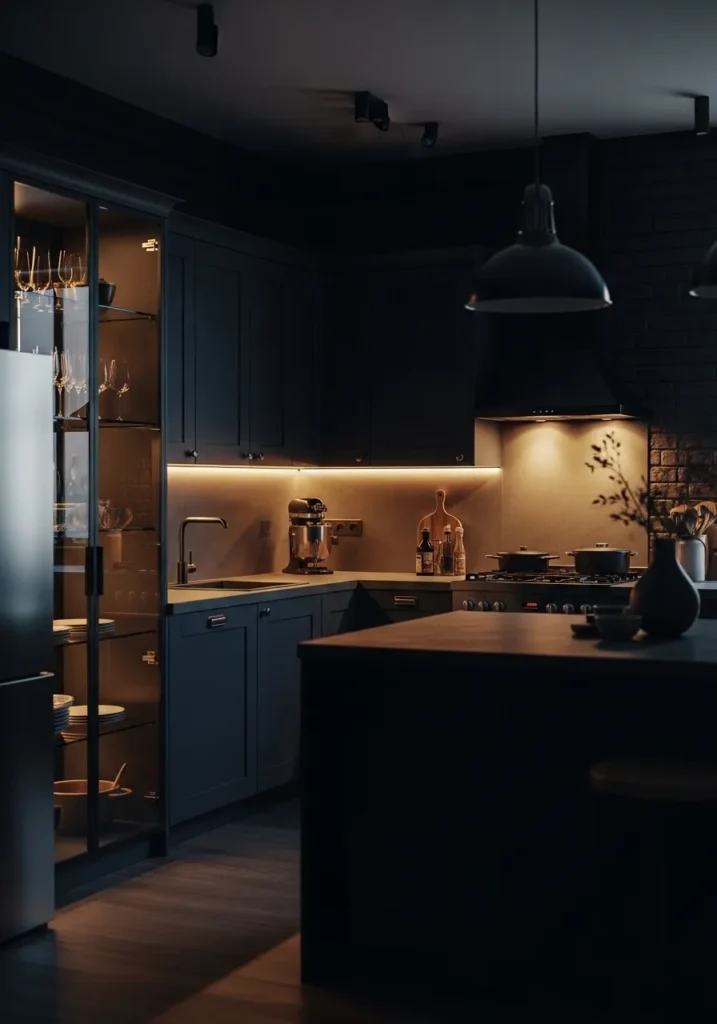 Moody Blue and Black Fusion Kitchen
