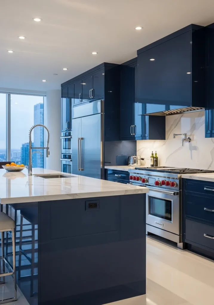 High-Gloss Blue Luxury Kitchen