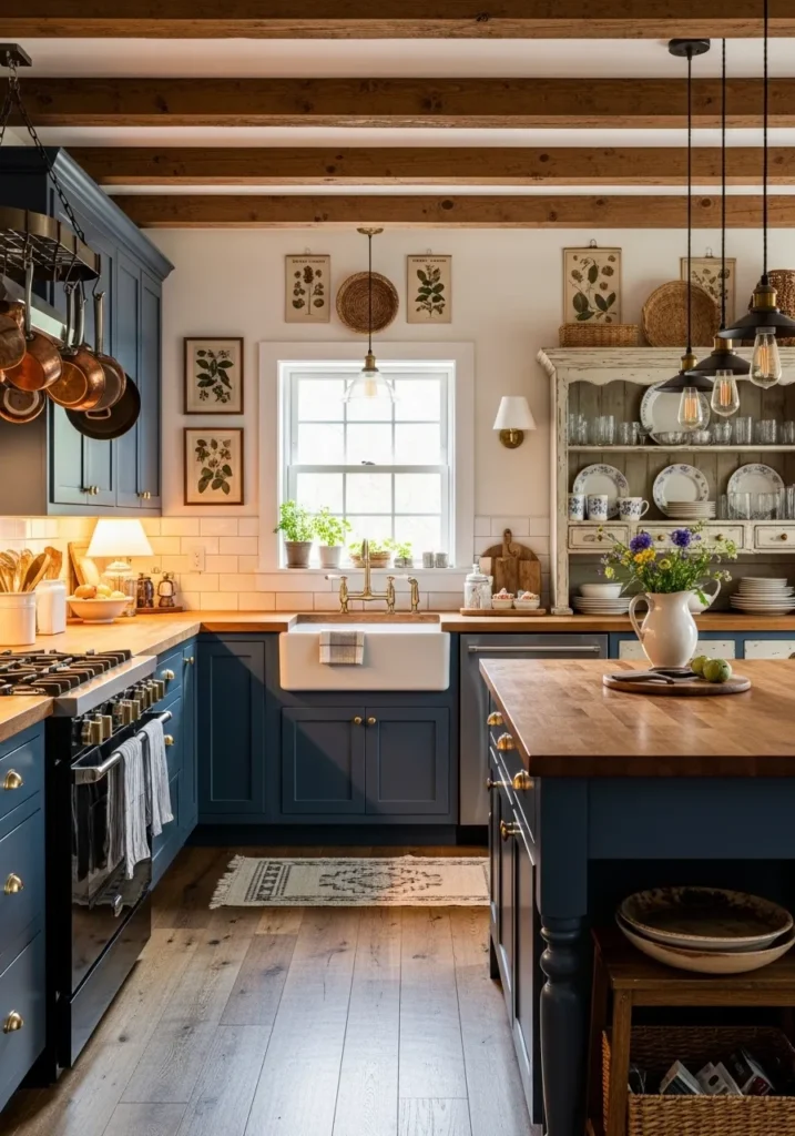 Rustic Moody Blue Farmhouse Kitchen