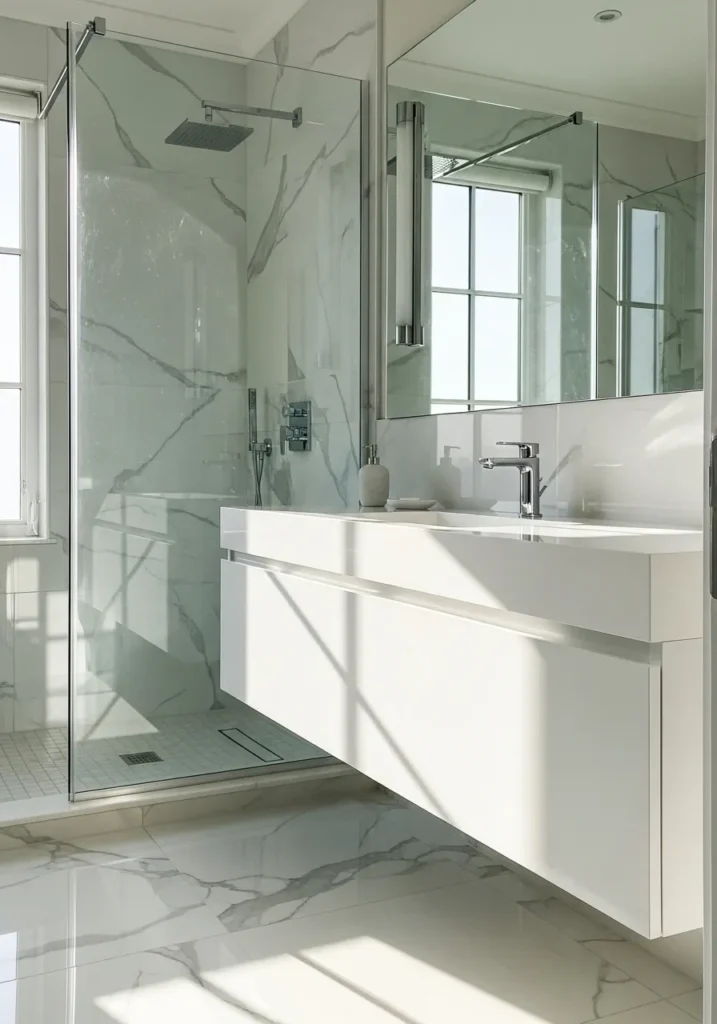 High-Gloss White 48-Inch Vanity ($650–$1,500)