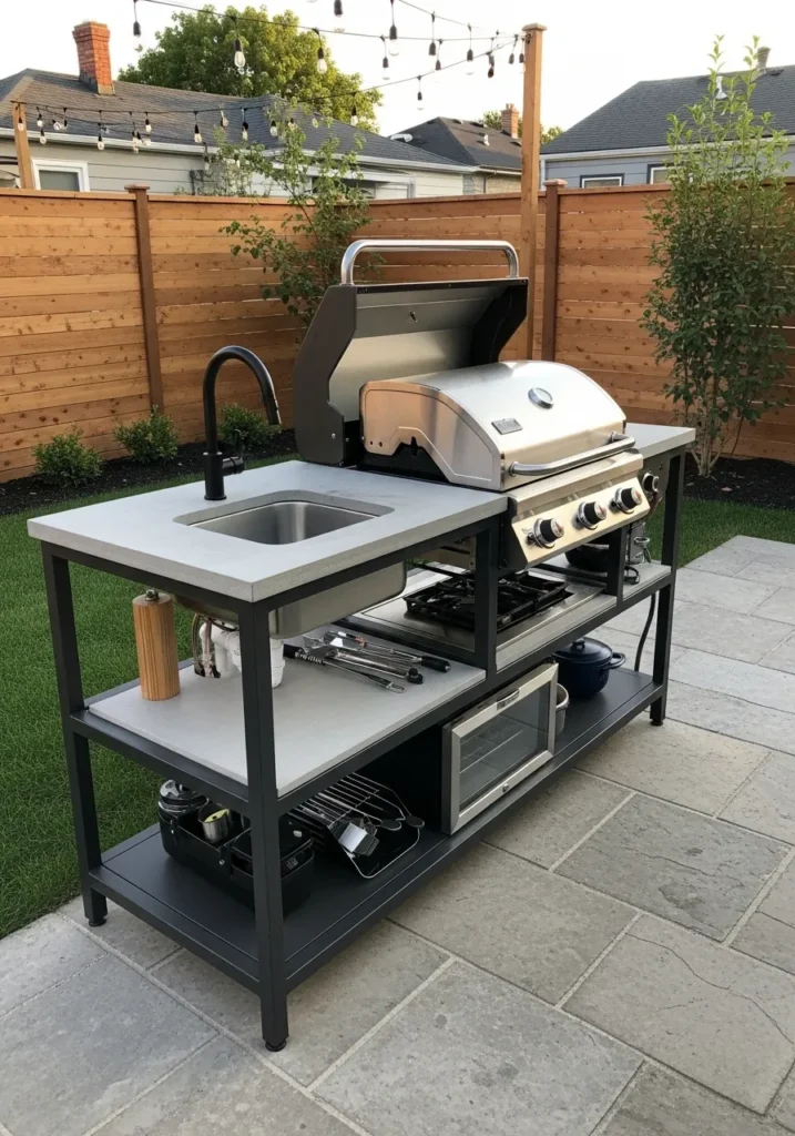Portable-to-Built-In Hybrid Grill Station