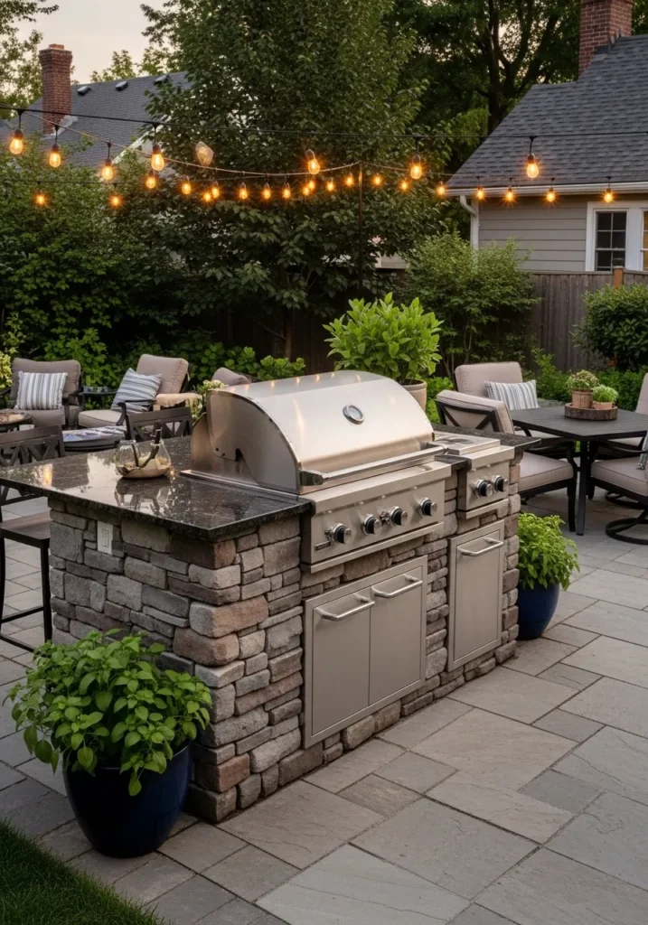 Classic Built-In Grill Station with Stone Finish