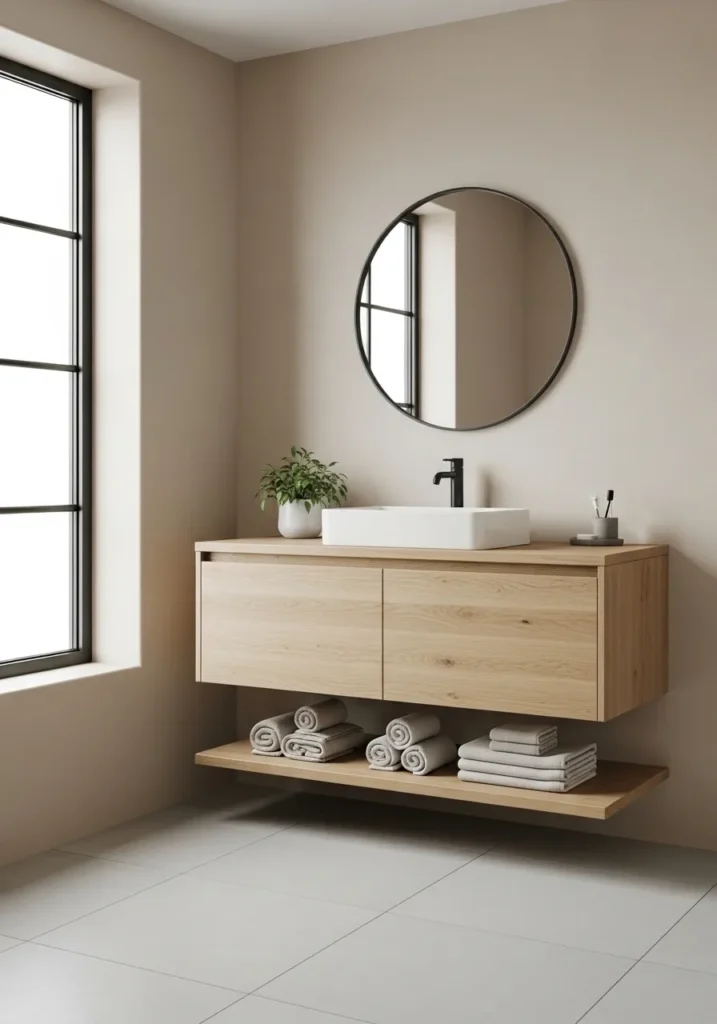 Floating Vanity With Open Shelves ($600–$1,400)