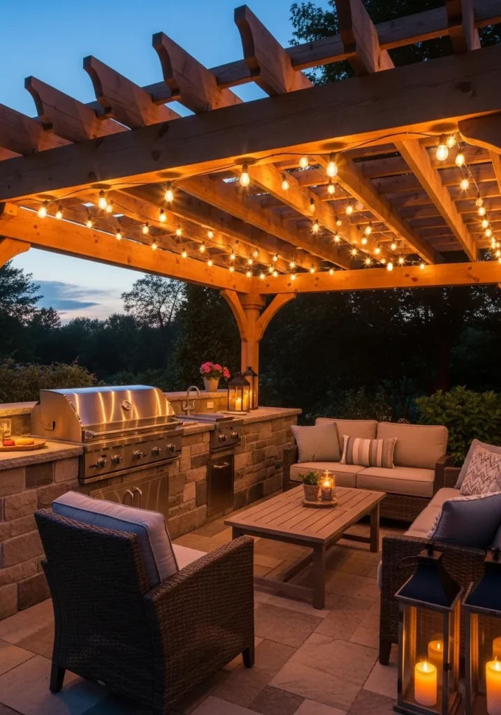 Outdoor Kitchen with Pergola Cover