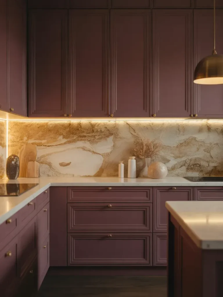 Aubergine with Stone Backsplash