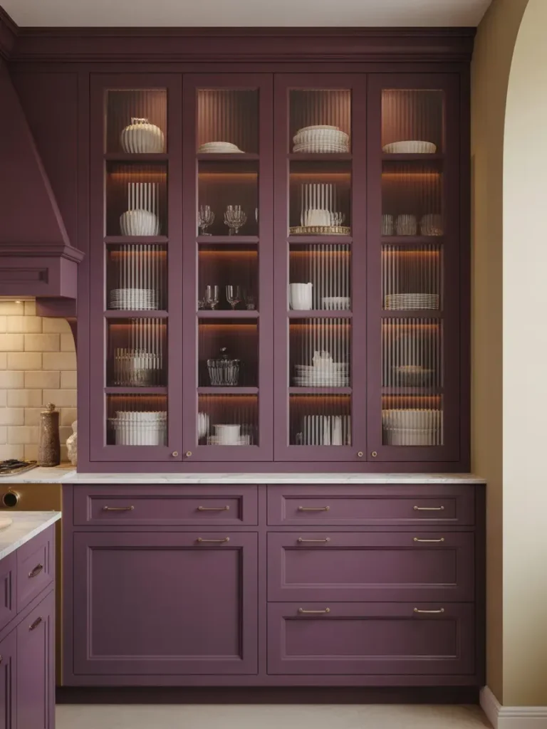 Aubergine + Glass Cabinet Doors