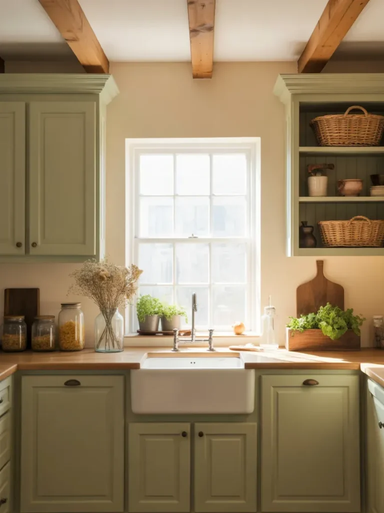 Farmhouse Style Sage and Cream Kitchen
