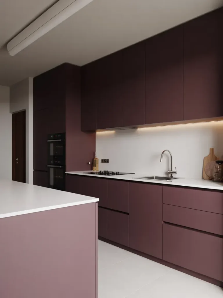 Matte Aubergine Minimalist Kitchen