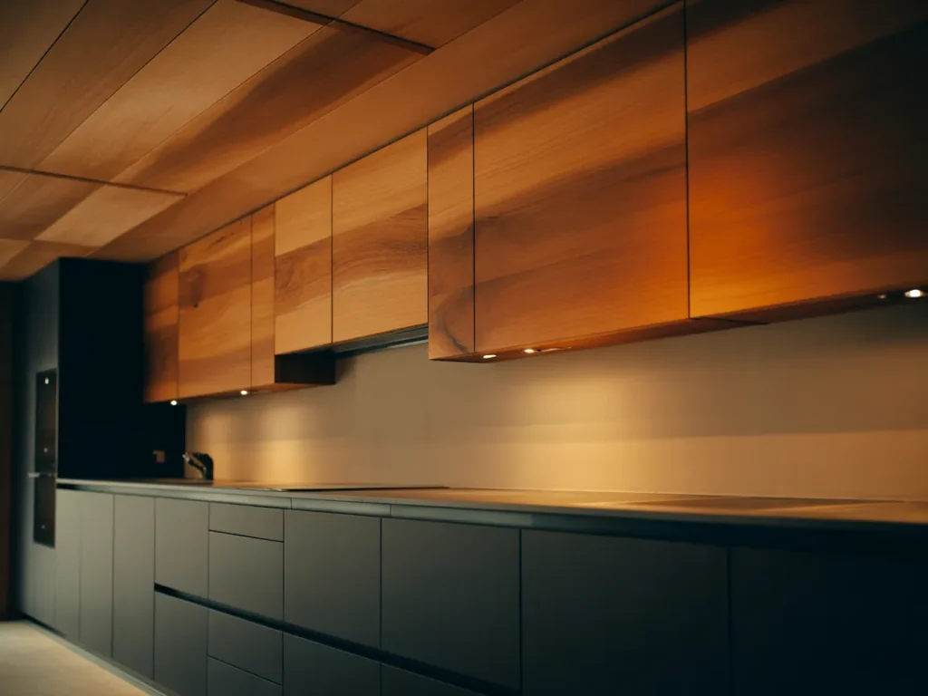 Wood Ceiling with Black Base Cabinets