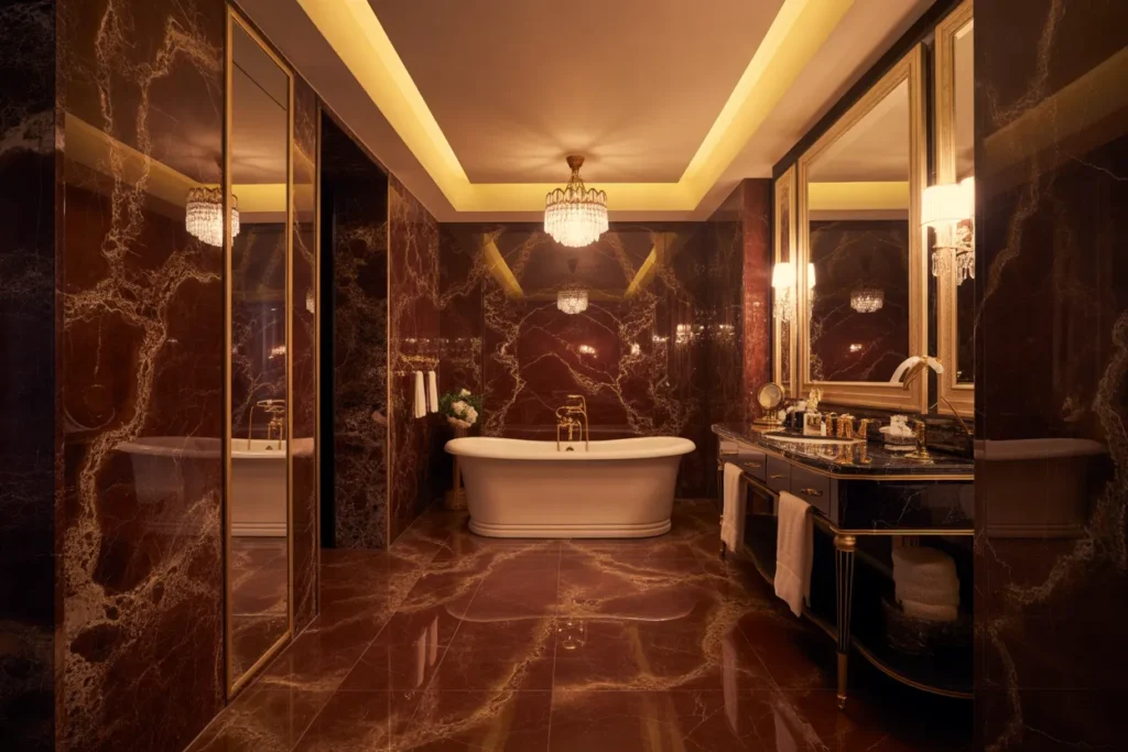 Red Marble Hotel Suite Bathroom Design