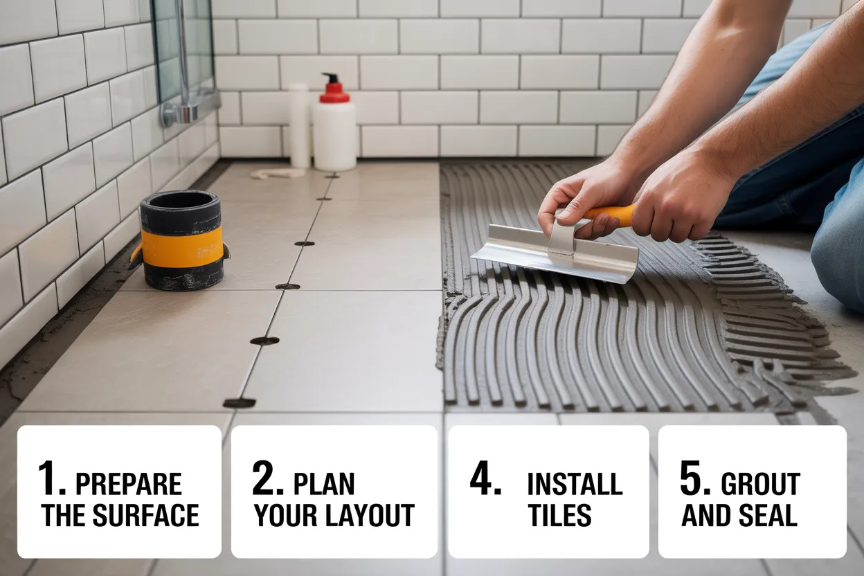 How to Tile a Bathroom Floor for Beginners — Step-by-Step With Zero ...
