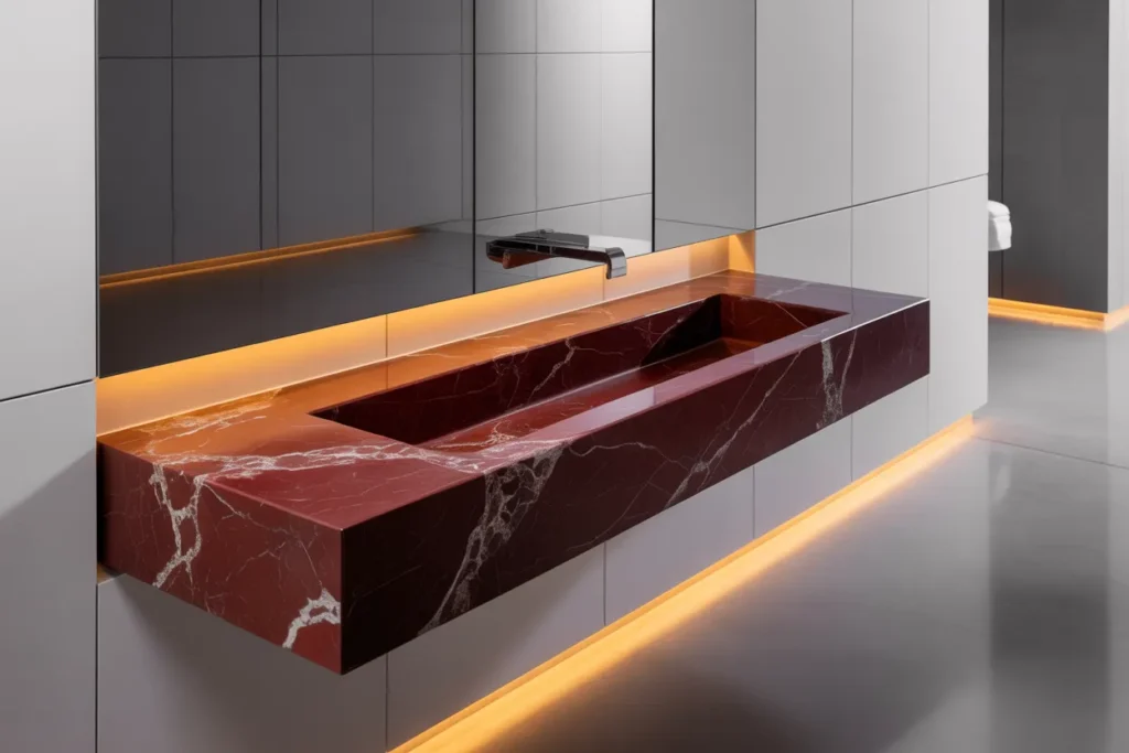 Red Marble Floating Sink Design