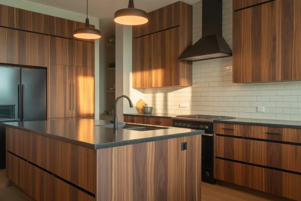 Warm Wood and Black Kitchen