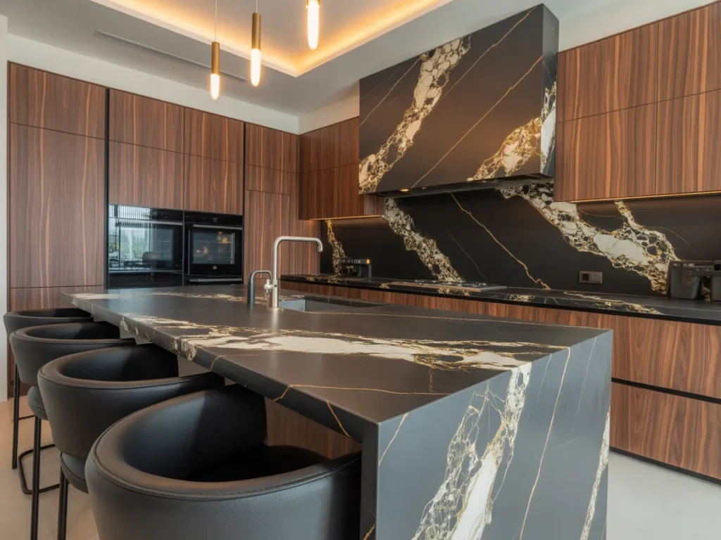 Black Marble and Wood Harmony