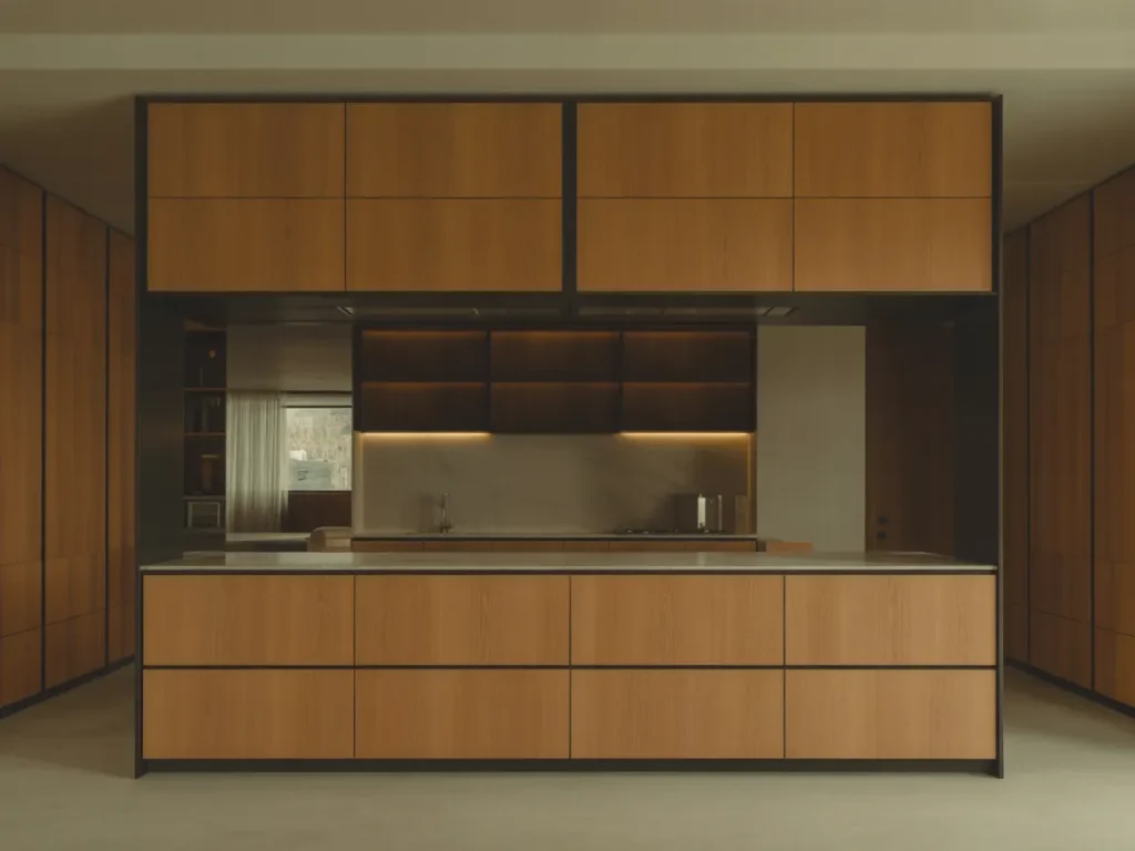 Minimalist Wood Cabinets with Black Frames