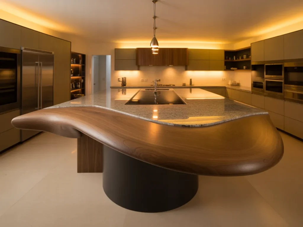 Curved Wood Island with Black Base