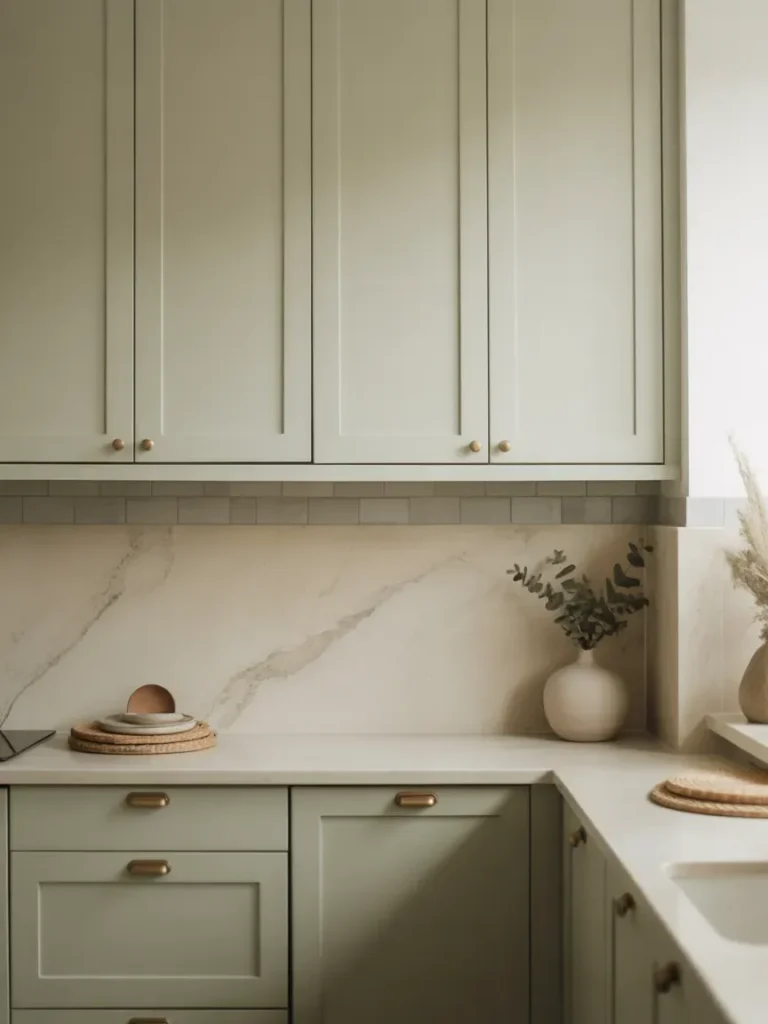 Cream Countertops with Sage Cabinetry