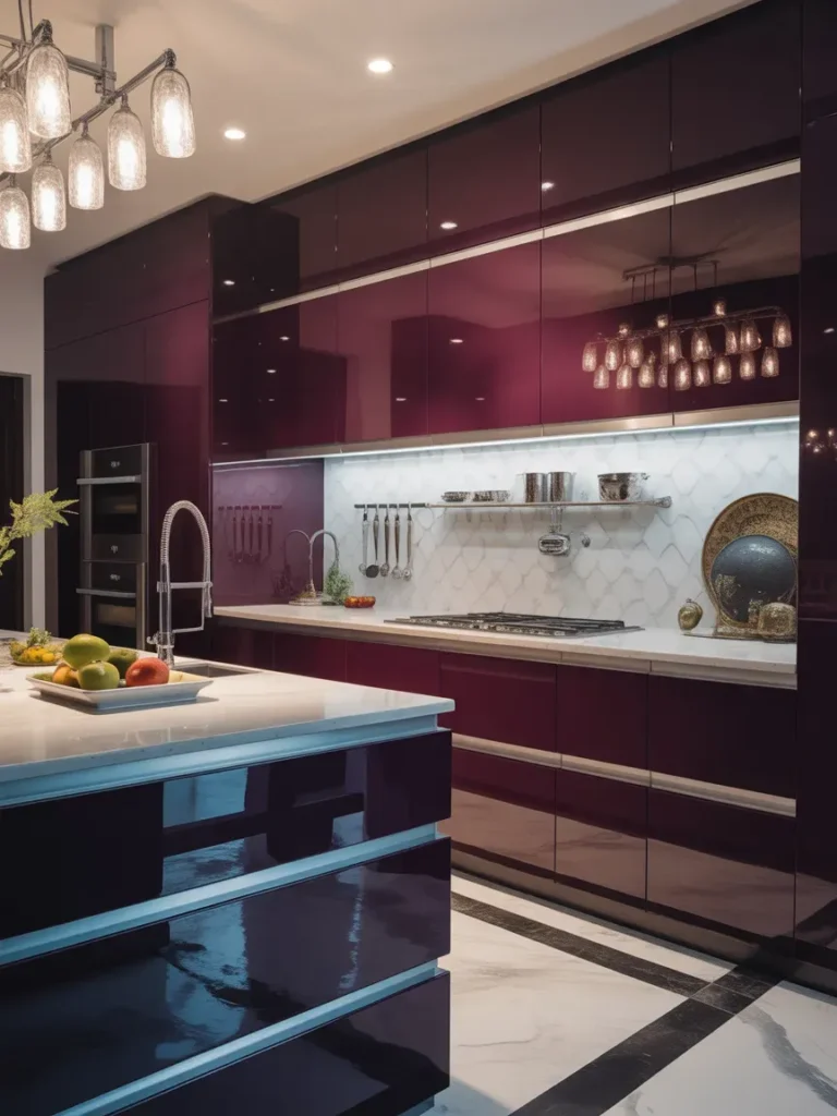 High-Gloss Aubergine Glam Kitchen