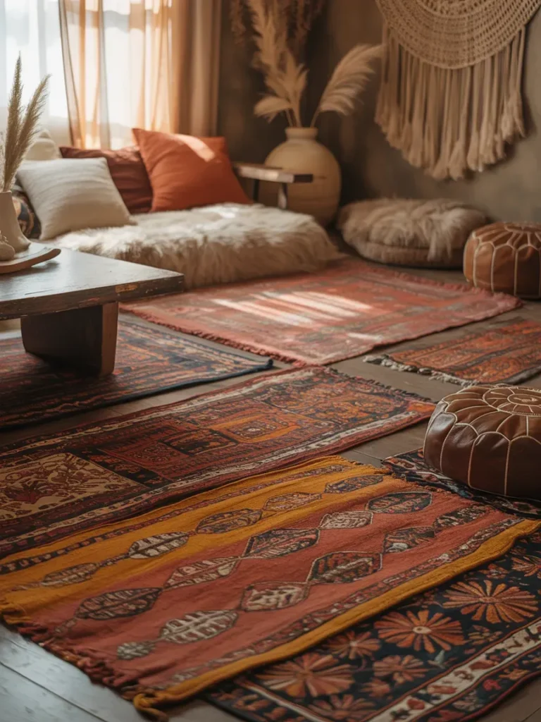 Layer a Textured Bohemian Rug