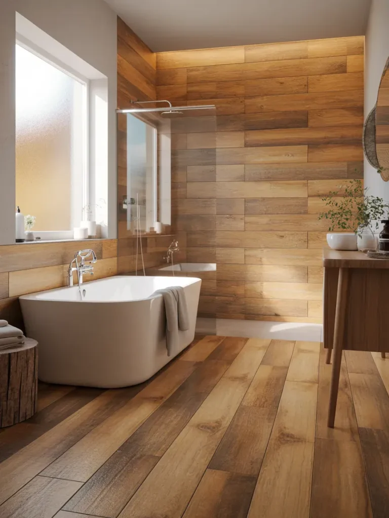 Wood-Look Porcelain Tiles for Warmth