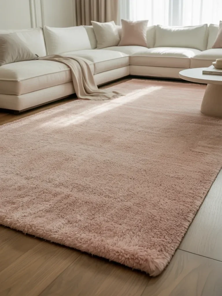 Soft Blush Rug in a Neutral Living Room