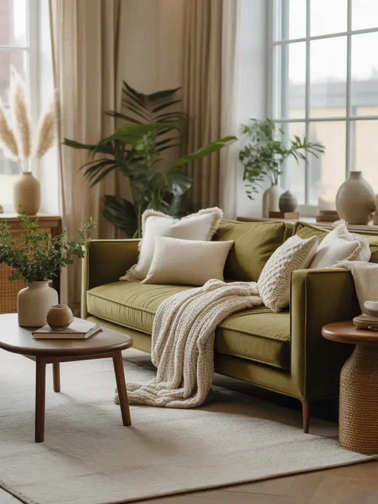 Olive Green & Cream Cozy Living Room