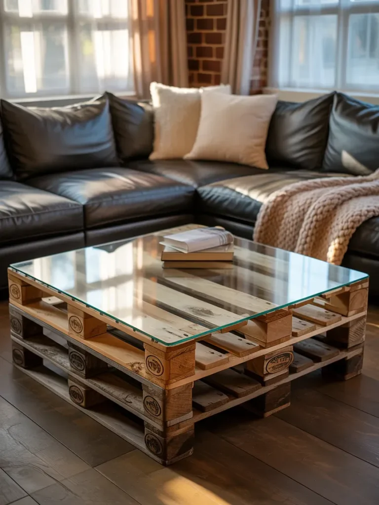 Pallet Table with Glass Top