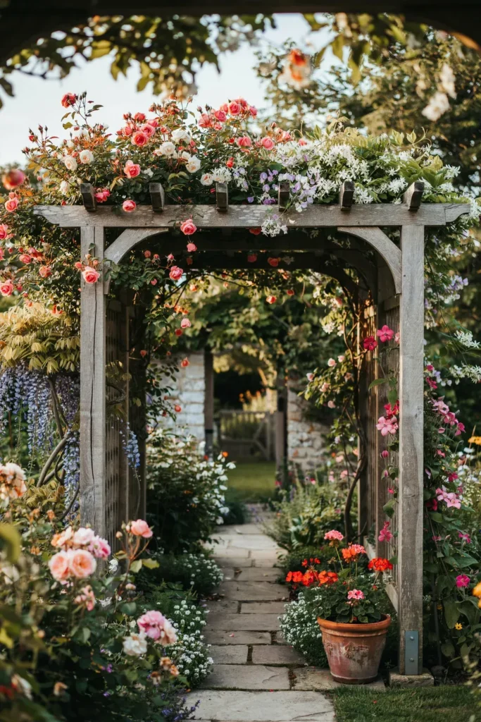 Wooden Pergola Arch With Trellis Side Panels