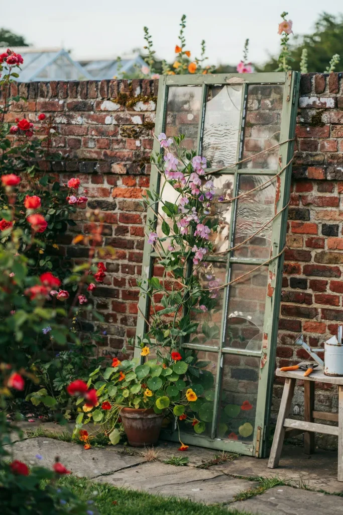 Repurposed Window Frame Trellis