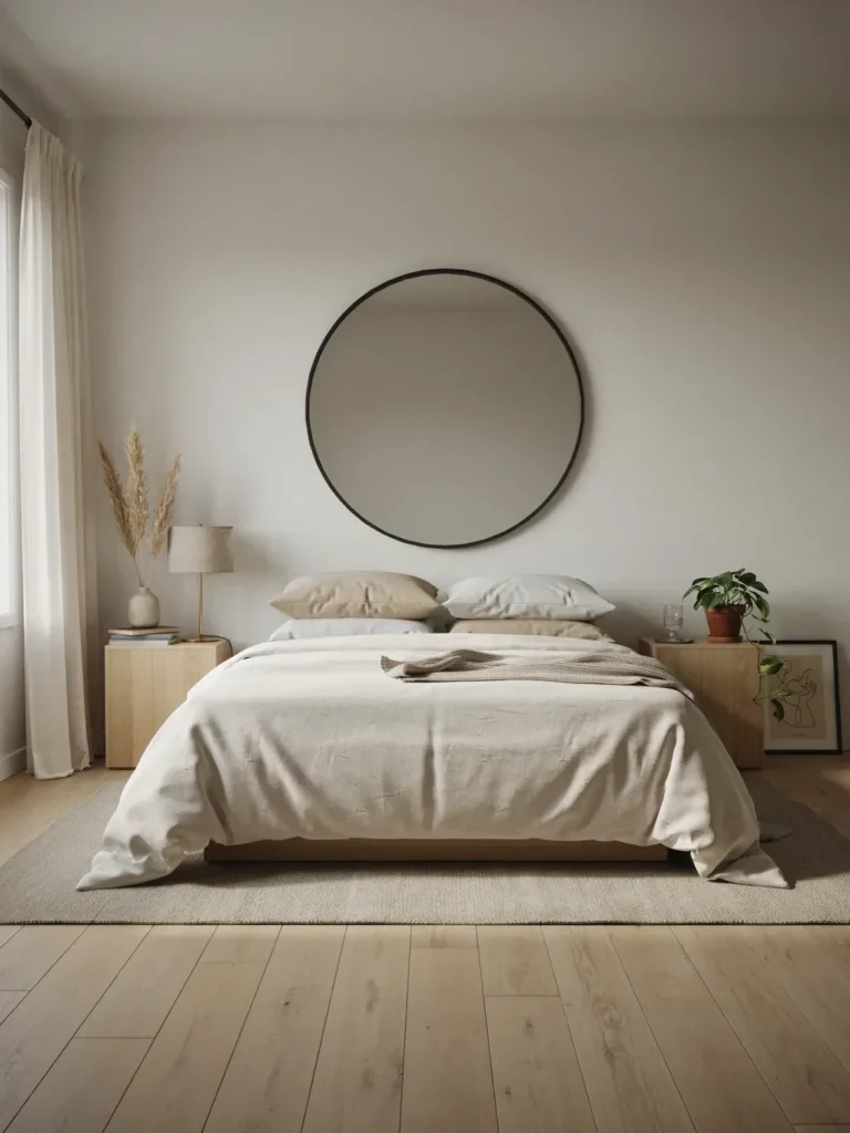 Round Wall Mirror Above Bed