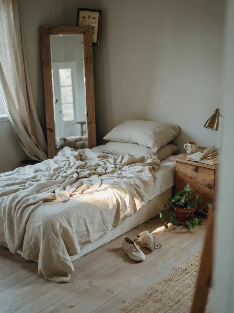 Leaning Rustic Wooden Mirror