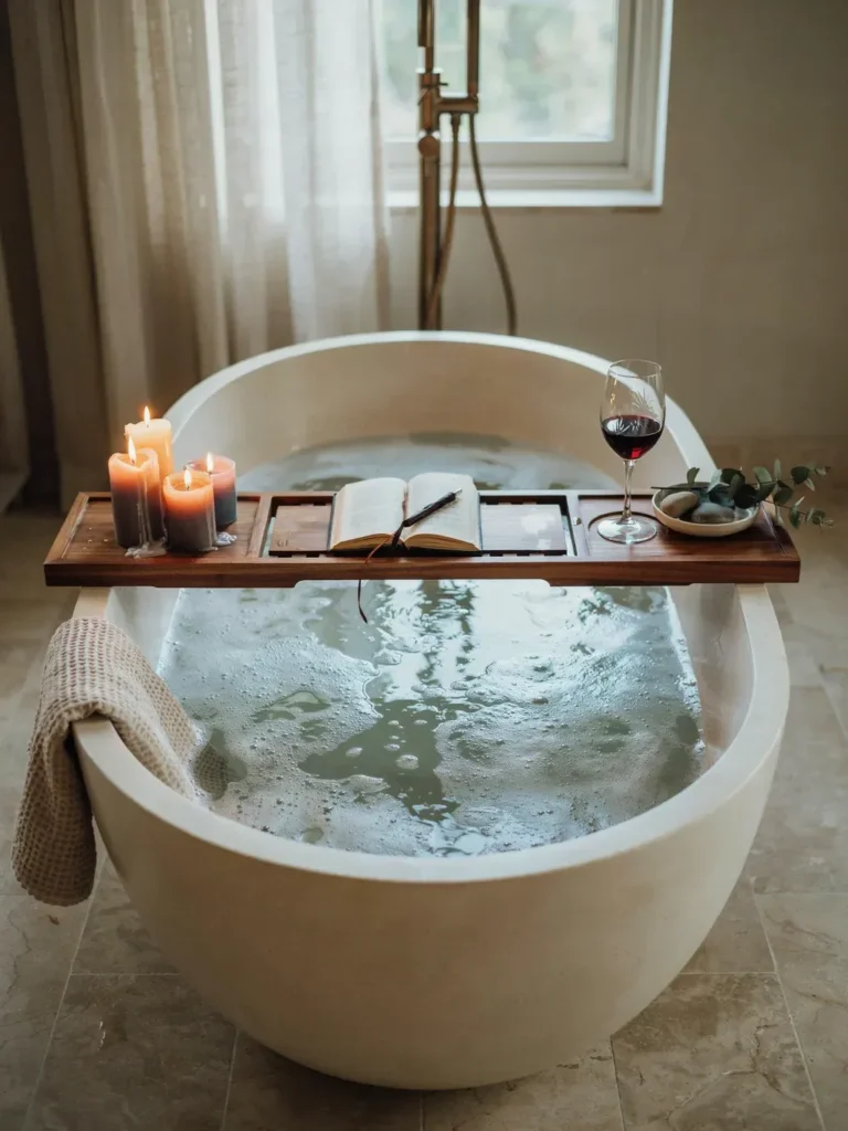 Bathtub Tray with Wine Glass Holder