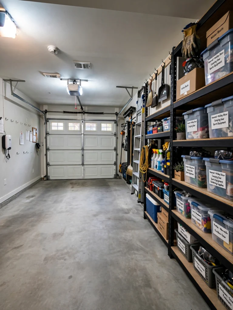 Install Narrow Shelving Along the Non-Door Wall