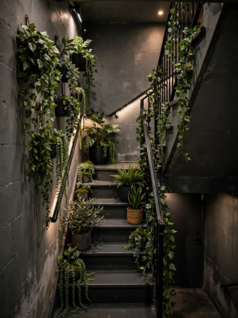 The Faux Plant Staircase (Low-Light Solution)