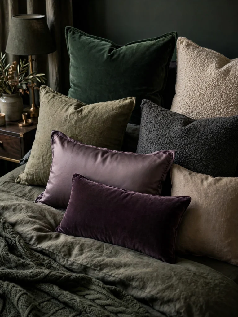 Layered Throw Pillows in Varying Textures