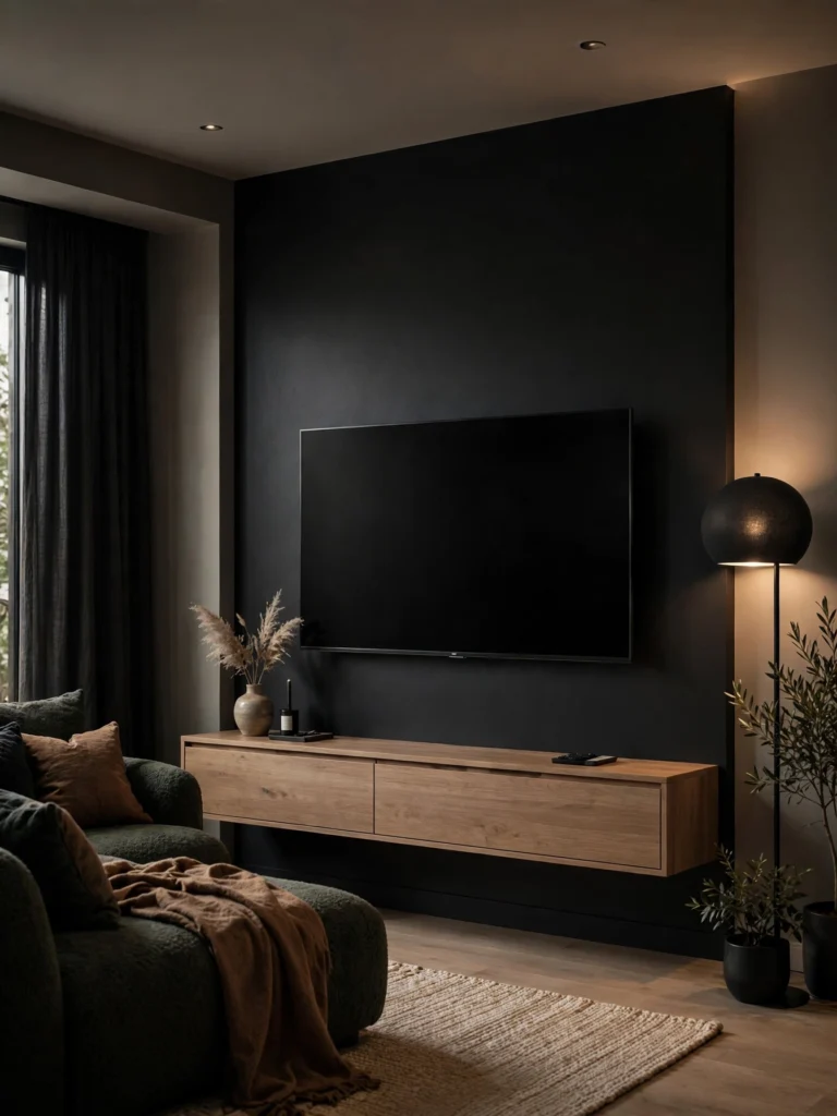 Black Accent Wall with Wood Paneling